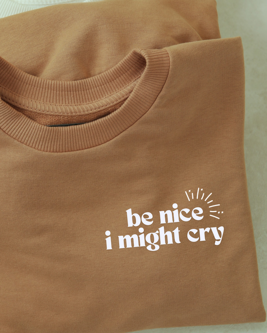BE NICE I MIGHT CRY SWEATER