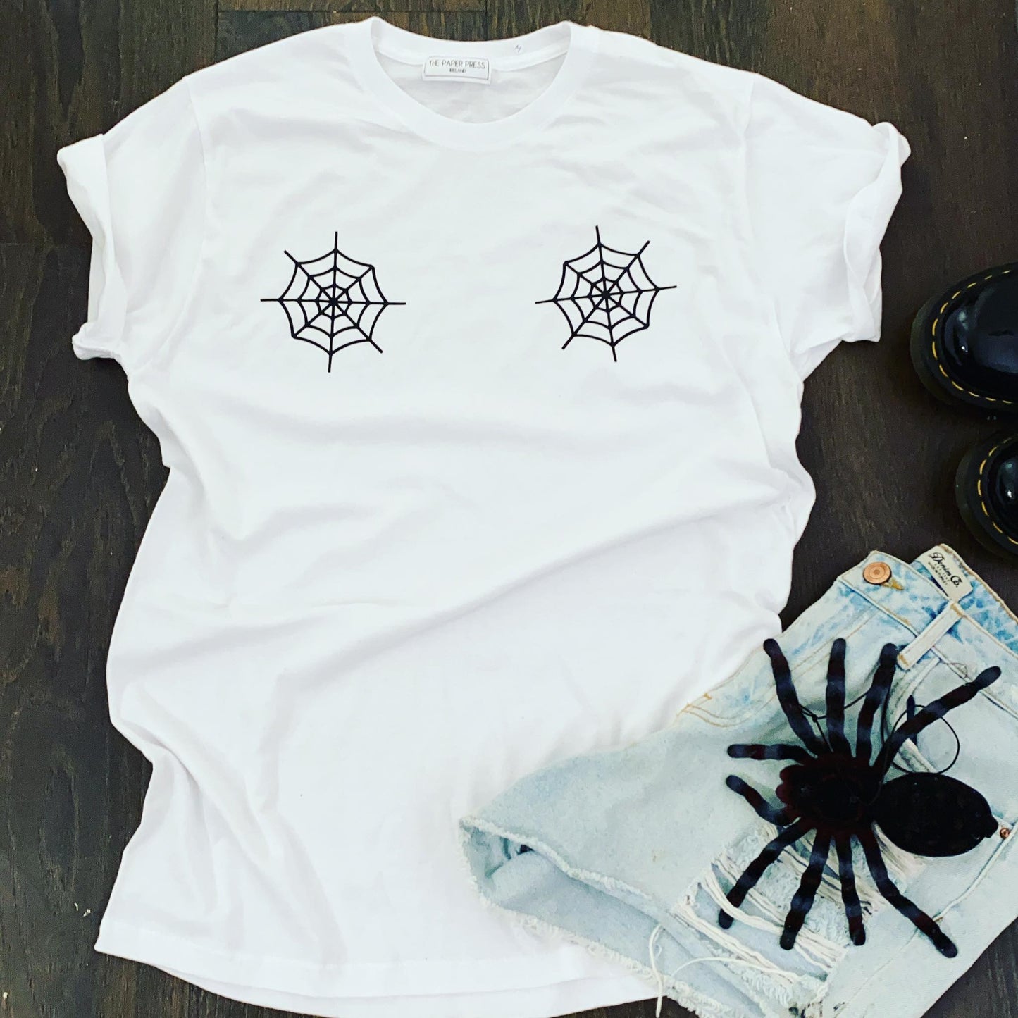 SPIDER WEB BOOBS HALLOWEEN TEE-ThePaperPress