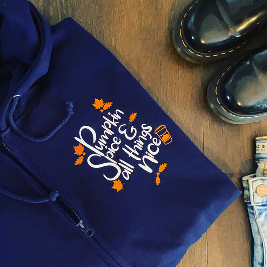 PUMPKIN SPICE & ALL THINGS NICE ZIP UP HOODIE-ThePaperPress