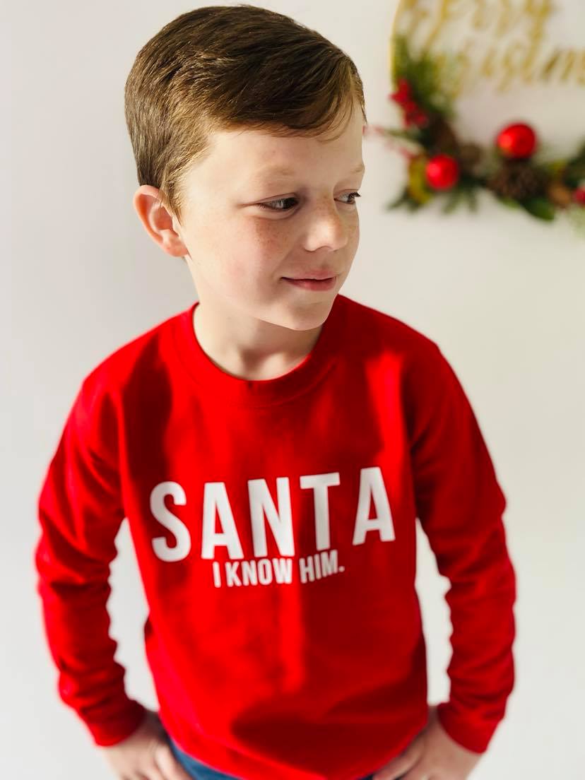 SANTA I KNOW HIM KIDS SWEATER-ThePaperPress