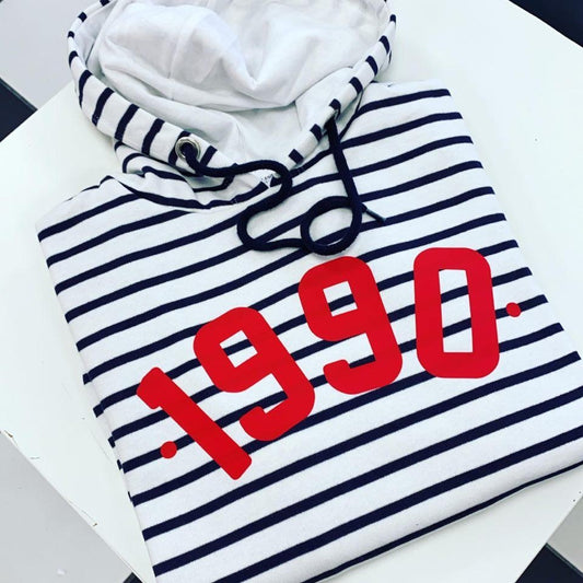 CUSTOM | BIRTH YEAR STRIPEY HOODIE