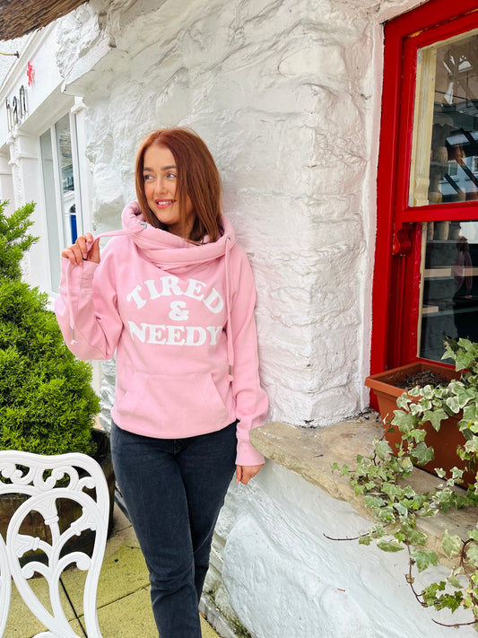 TIRED & NEEDY CROSS NECK HOODIE