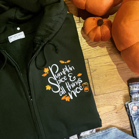 PUMPKIN SPICE & ALL THINGS NICE ZIP UP HOODIE-ThePaperPress
