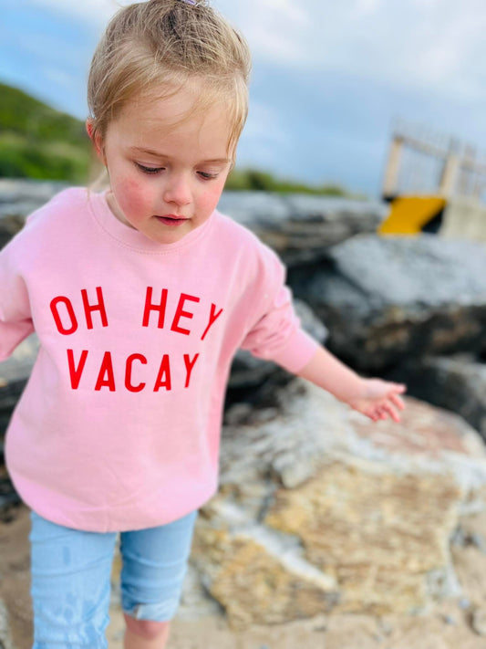 baby pink summer slogan kids sweater red text beach
