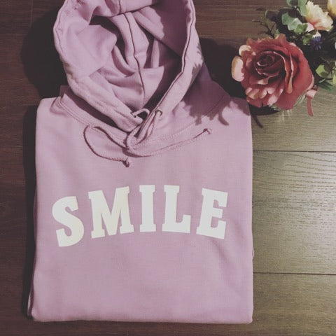 SALE LARGE LAVENDER SMILE HOODIE WHITE TEXT