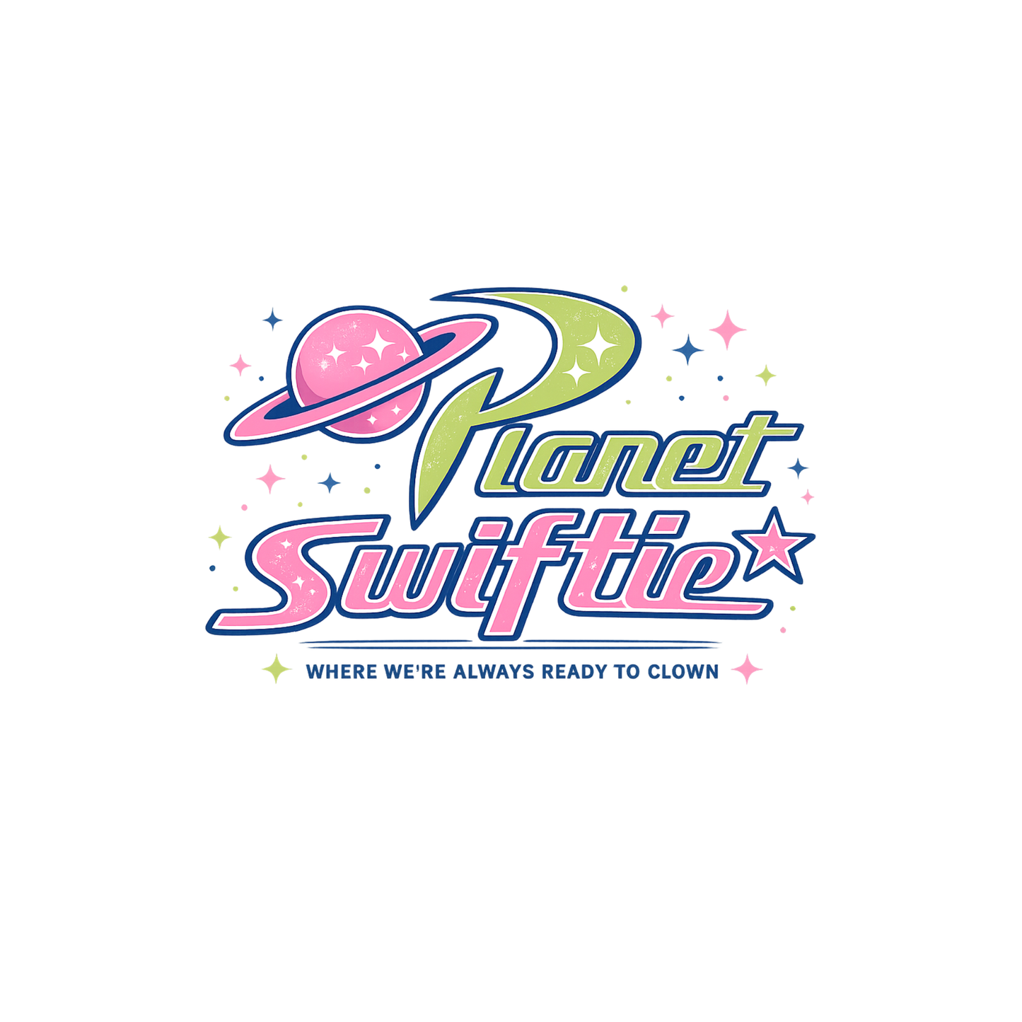Logo of 'Planet Swiftie' with colorful design on a white background