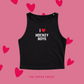 Black cropped top- t-shirt saying I love hockey boys! Off campus heated rivalry coded.