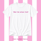A white short-sleeve crewneck t-shirt with the phrase 'What the actual fuck?' printed in pink across the chest. The shirt is displayed against a pink and white vertically striped background, with 'THE PAPER PRESS' printed in pink at the bottom.