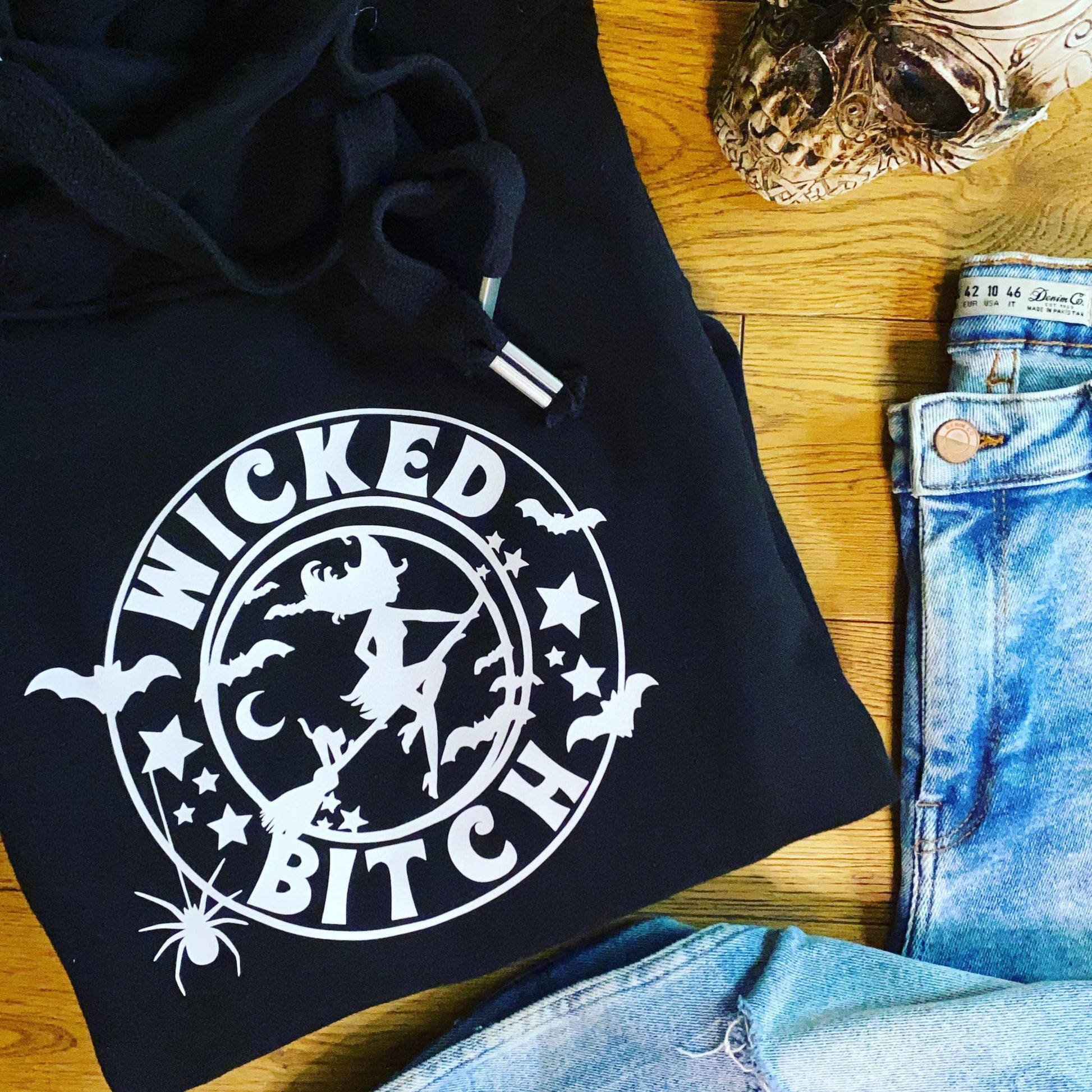 WICKED BITCH CROSS NECK HOODIE-ThePaperPress