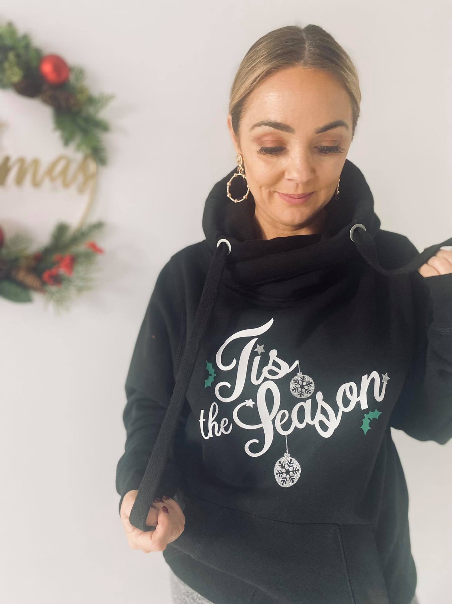 TIS THE SEASON CROSS NECK HOODIE-ThePaperPress