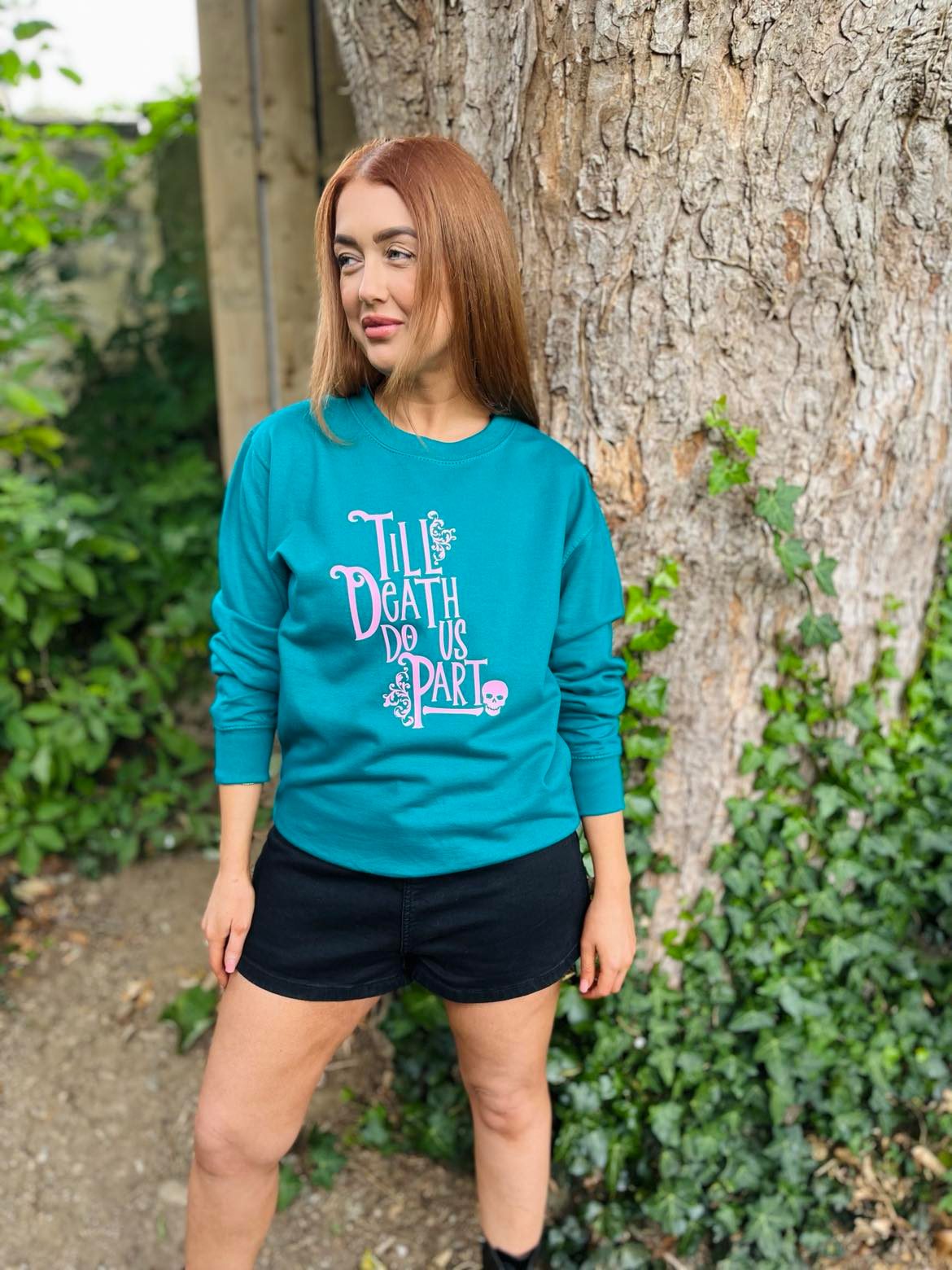SALE SMALL JADE DEATH DO US PART SWEATER PINK TEXT